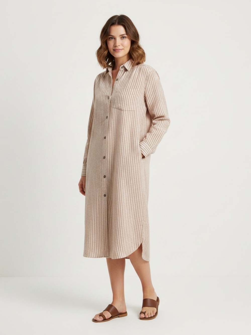 Anthropologie Red and Cream Striped Button-Up Shirt